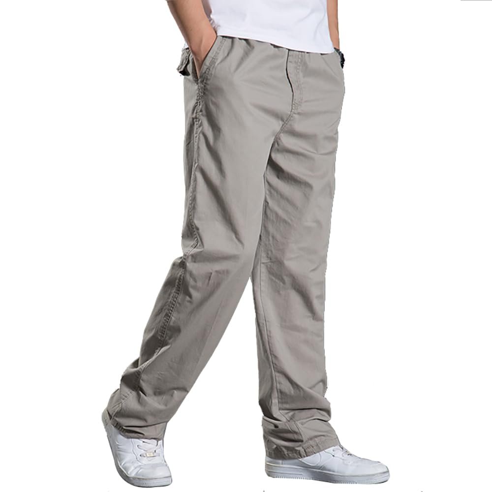 Mens Casual Cargo Cotton Pants Men Relaxed Fit Pockets Loose Straight Pants Elastic Waist Trousers Large Size 6XL (Balck XL) Black
