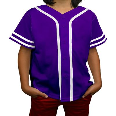 DIGITMON Kids Baseball Jersey Button Down Premium Sleeve Two-Striped T Shirts Uniform PURPLEWHITE for 14y Teenagers