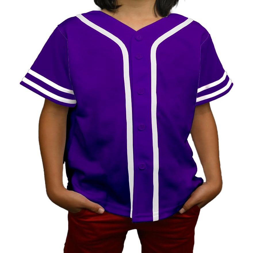 DIGITMON Kids Baseball Jersey Button Down Premium Sleeve Two-Striped T Shirts Uniform PURPLEWHITE for 14y Teenagers