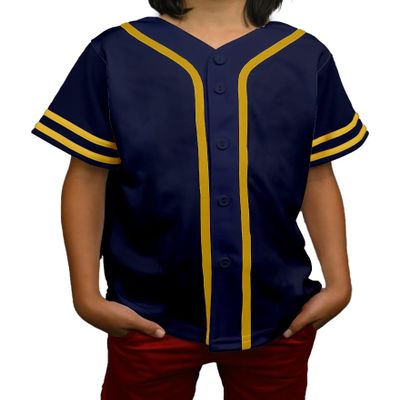 DIGITMON Kids Baseball Jersey Button Down Premium Sleeve Two-Striped T Shirts Uniform NAVYGOLD for 16y Teenagers