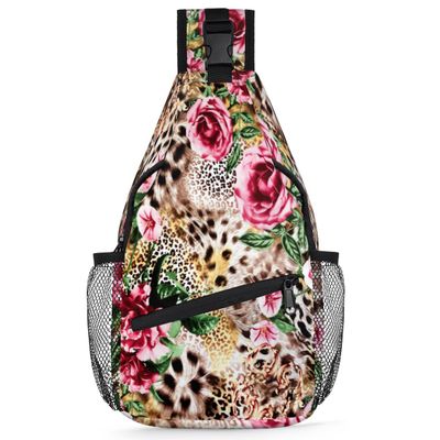 bisibuy Animal Tiger Leopard Print Flower Sling Bag for Women Men Crossbody Sling Backpack Shoulder Bag Chest Bag Daypack for Travel Hiking Outdoor