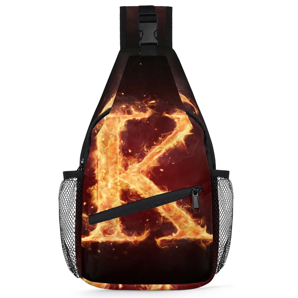 bisibuy Burning Fire Letter K Isolated Sling Bag for Women Men Crossbody Sling Backpack Shoulder Bag Chest Bag Daypack for Travel Hiking Outdoor