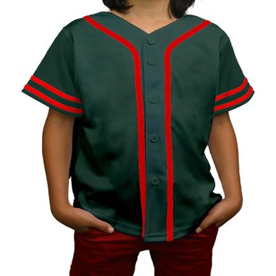 DIGITMON Kids Baseball Jersey Button Down Premium Sleeve Two-Striped T Shirts Uniform FGREENRED for 16y Teenagers
