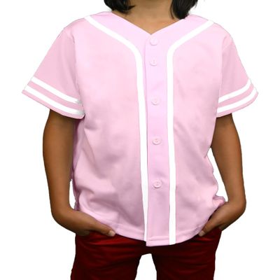 DIGITMON Kids Baseball Jersey Button Down Premium Sleeve Two-Striped T Shirts Uniform PINKWHITE for 6y Toddlers