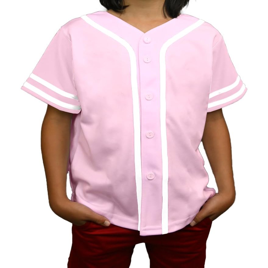 DIGITMON Kids Baseball Jersey Button Down Premium Sleeve Two-Striped T Shirts Uniform PINKWHITE for 6y Toddlers