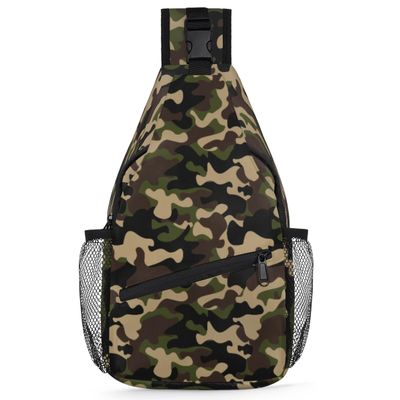 bisibuy Green Brown Camouflage Sling Bag for Women Men Crossbody Sling Backpack Shoulder Bag Chest Bag Daypack for Travel Hiking Outdoor