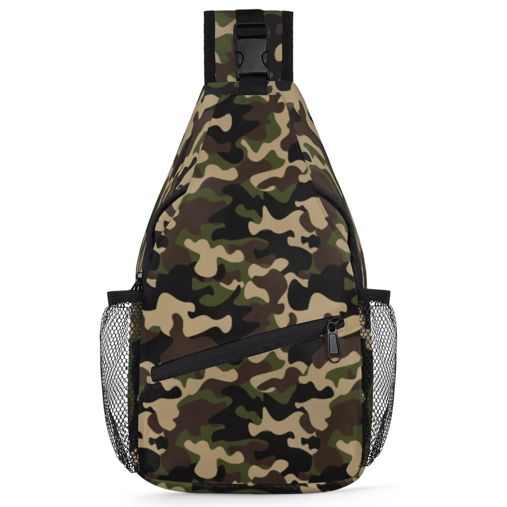bisibuy Green Brown Camouflage Sling Bag for Women Men Crossbody Sling Backpack Shoulder Bag Chest Bag Daypack for Travel Hiking Outdoor