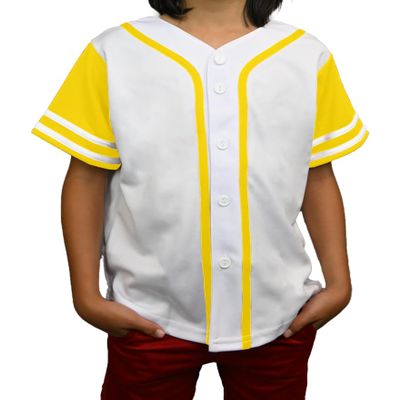 DIGITMON Kids Baseball Jersey Button Down Premium Sleeve Two-Striped T Shirts Uniform WHITEYELLOW for 3y Toddlers