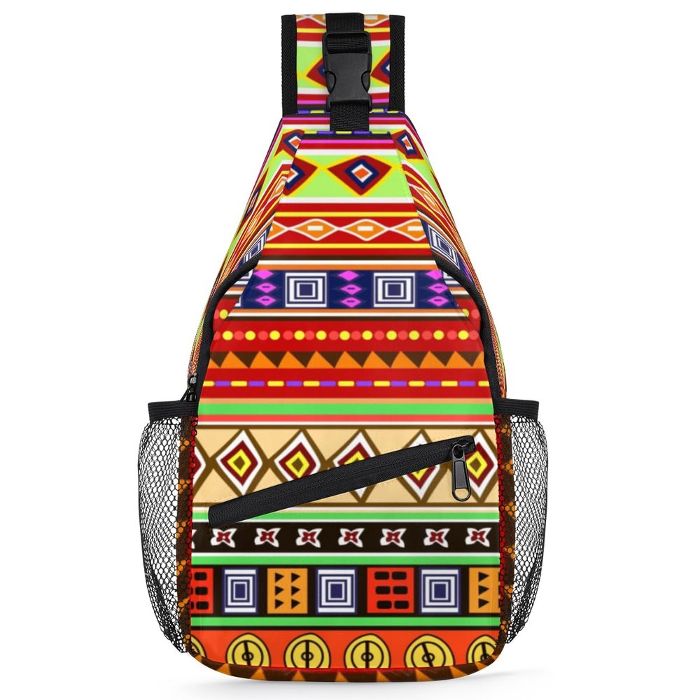 bisibuy African Geometric Print Sling Bag for Women Men Crossbody Sling Backpack Shoulder Bag Chest Bag Daypack for Travel Hiking Outdoor