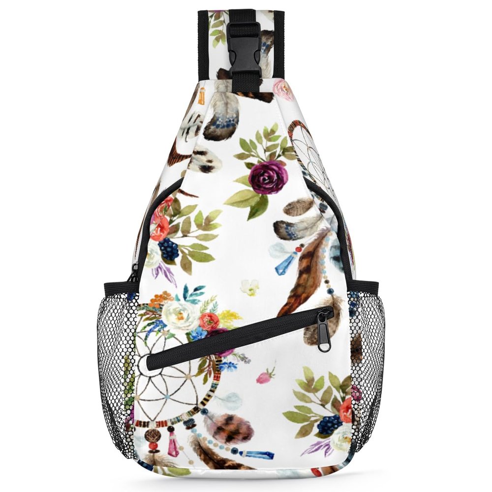 bisibuy Indian Floral Boho Decorative Sling Bag for Women Men Crossbody Sling Backpack Shoulder Bag Chest Bag Daypack for Travel Hiking Outdoor