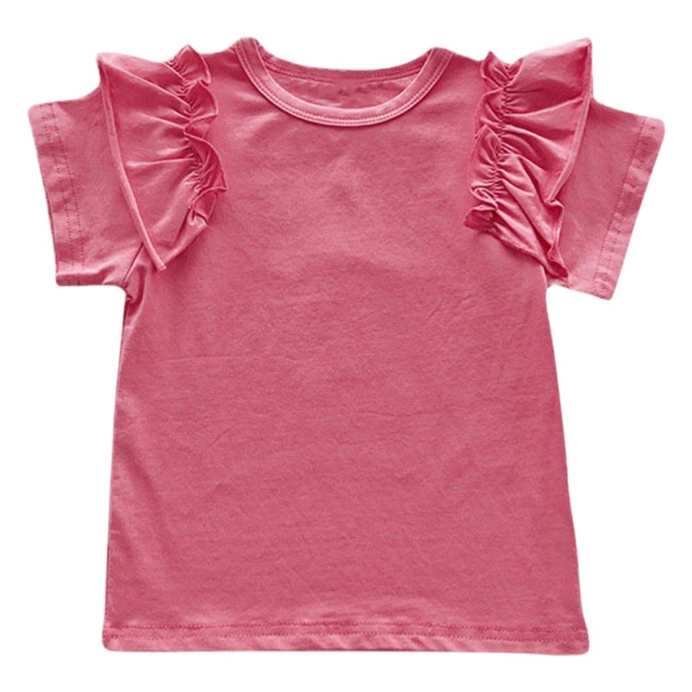 Toddler Girls' Summer T Shirt Short Sleeve Round Neck Solid Color Top Teens Blouse for 1To 7 Years (Hot Pink, 5-6 Years)