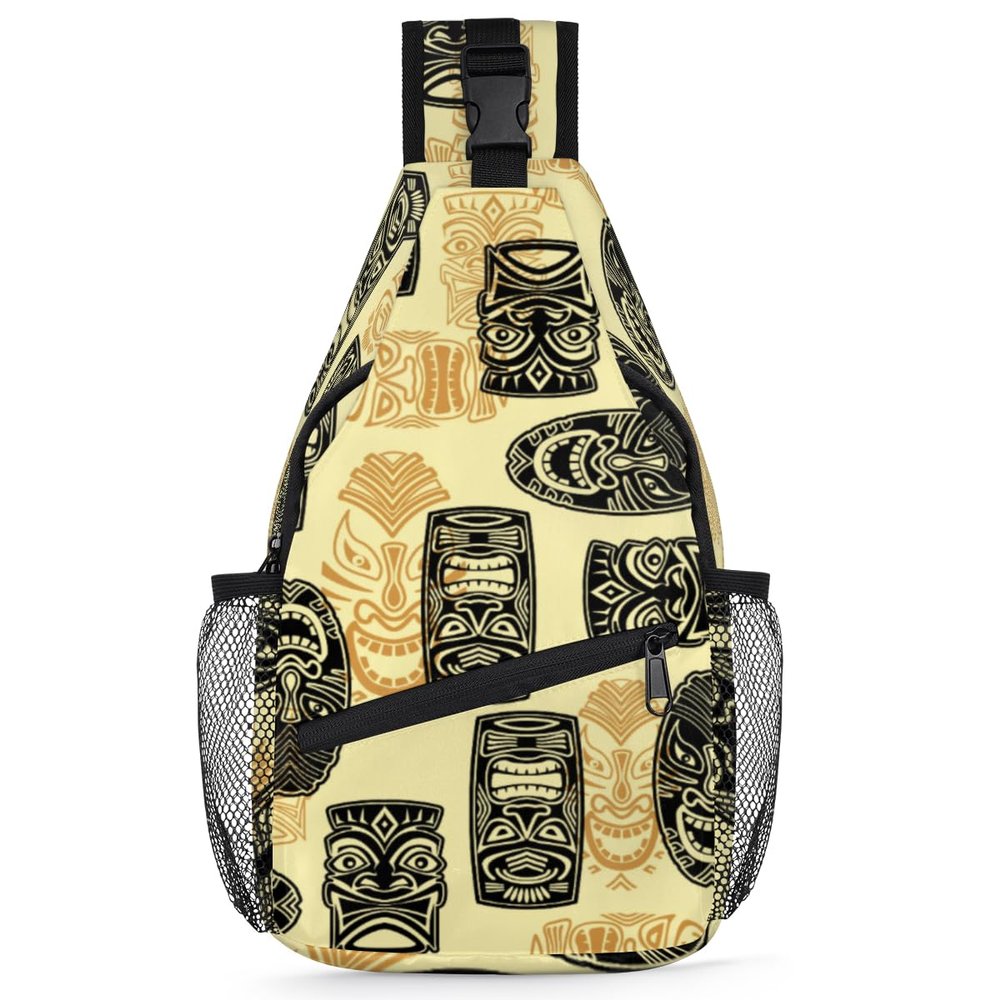 bisibuy Hawaiian Tiki Pattern Sling Bag for Women Men Crossbody Sling Backpack Shoulder Bag Chest Bag Daypack for Travel Hiking Outdoor