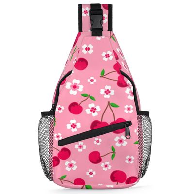 bisibuy Flower Cherry Fruits Sling Bag for Women Men Crossbody Sling Backpack Shoulder Bag Chest Bag Daypack for Travel Hiking Outdoor