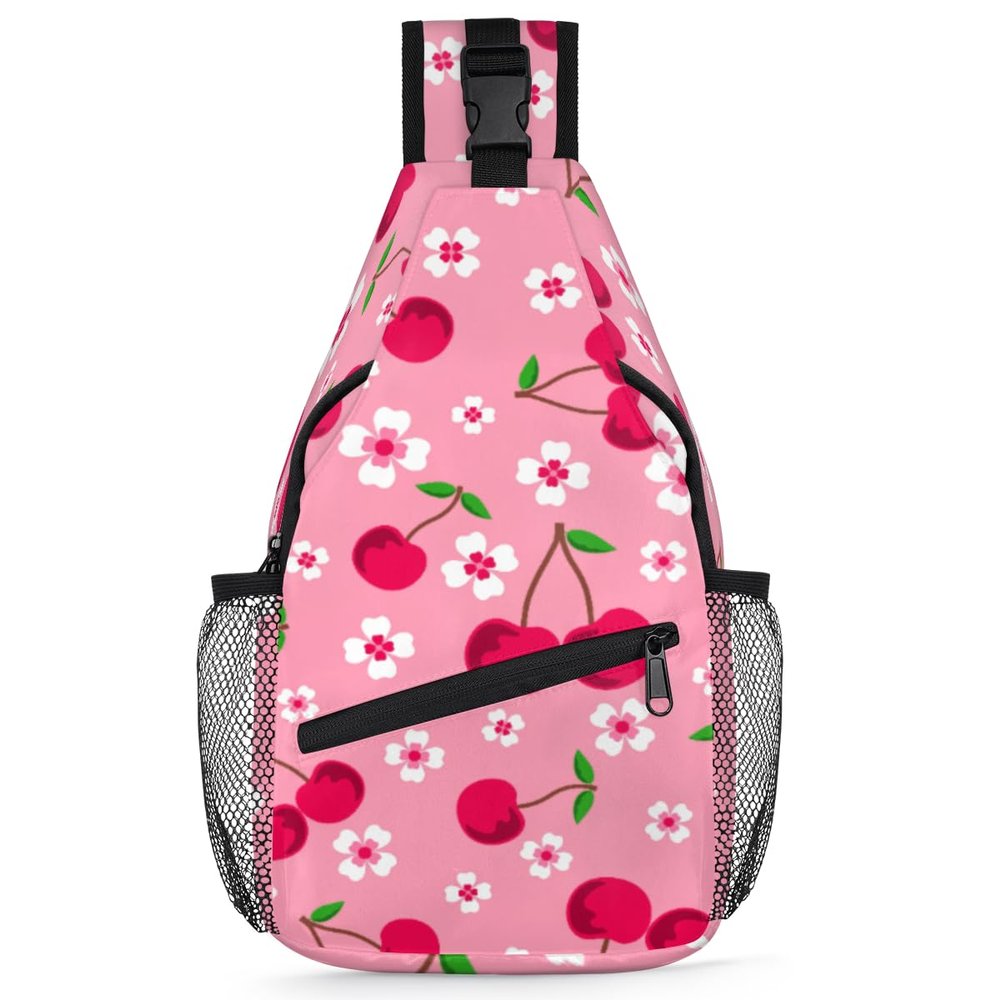 bisibuy Flower Cherry Fruits Sling Bag for Women Men Crossbody Sling Backpack Shoulder Bag Chest Bag Daypack for Travel Hiking Outdoor