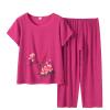 Elderly Floral Print Summer Suit Mother Short Sleeve Cotton Silk Elderly Summer Clothes Trousers Plus Size Women Suits Hot Pink view 1