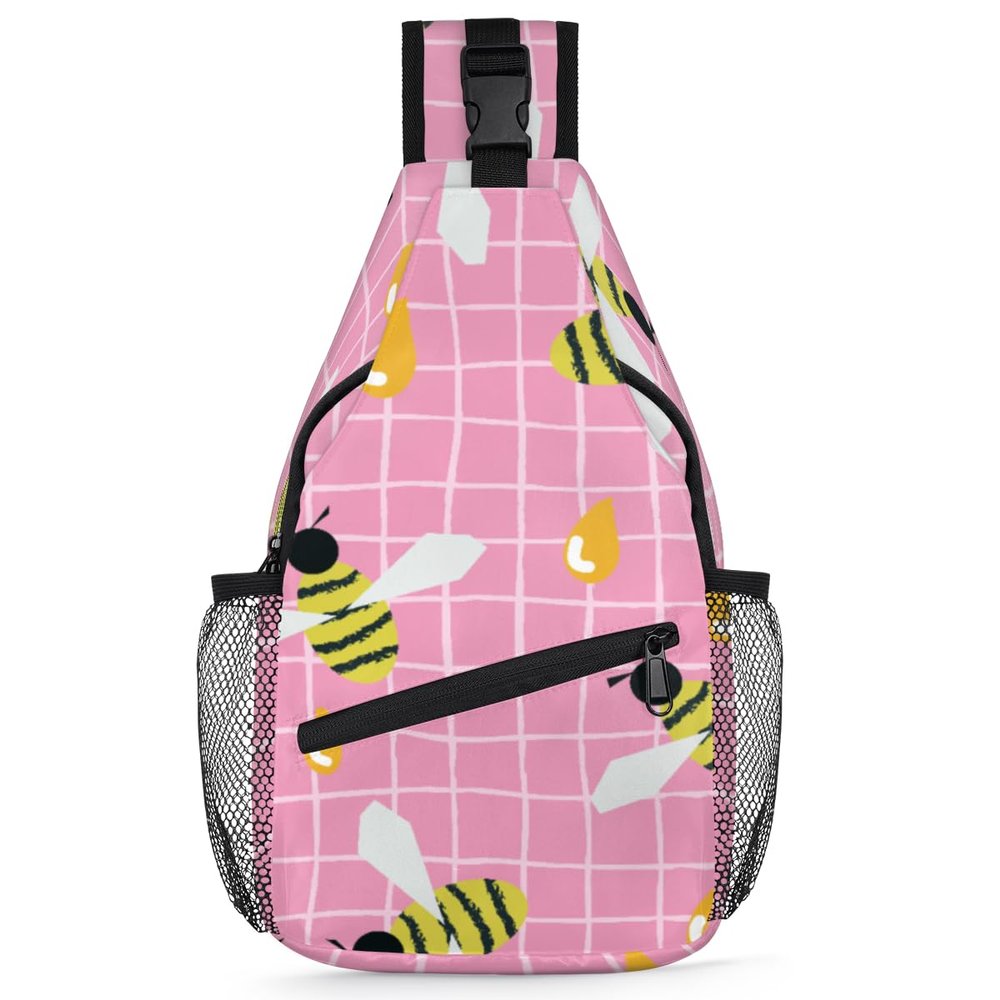 bisibuy Bee Honey Grids Sling Bag for Women Men Crossbody Sling Backpack Shoulder Bag Chest Bag Daypack for Travel Hiking Outdoor