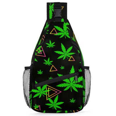 bisibuy Green Leaf Triangle Sling Bag for Women Men Crossbody Sling Backpack Shoulder Bag Chest Bag Daypack for Travel Hiking Outdoor