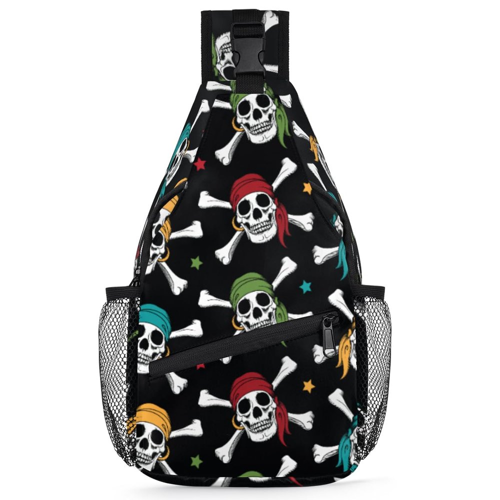 bisibuy Colorful Skull Pirates Sling Bag for Women Men Crossbody Sling Backpack Shoulder Bag Chest Bag Daypack for Travel Hiking Outdoor