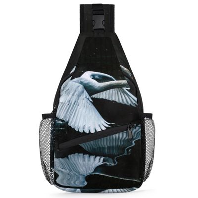 bisibuy Flying Swan Water Bird Sling Bag for Women Men Crossbody Sling Backpack Shoulder Bag Chest Bag Daypack for Travel Hiking Outdoor