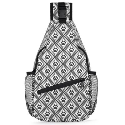 bisibuy Animal Paw Footprint Rhombus Sling Bag for Women Men Crossbody Sling Backpack Shoulder Bag Chest Bag Daypack for Travel Hiking Outdoor