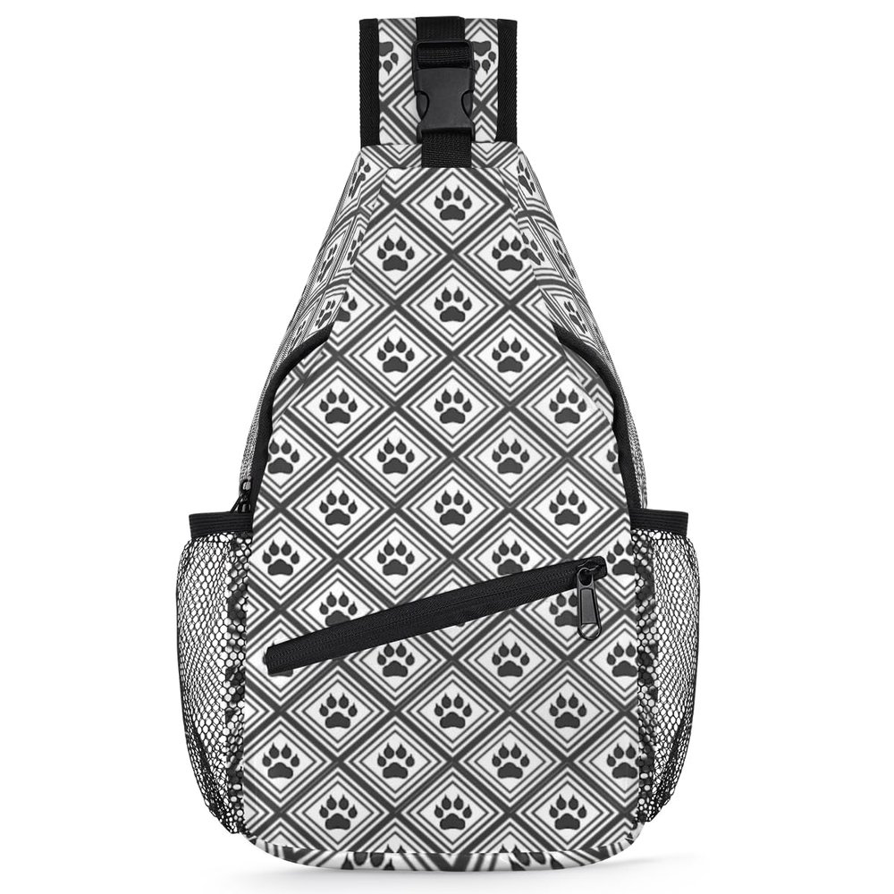 bisibuy Animal Paw Footprint Rhombus Sling Bag for Women Men Crossbody Sling Backpack Shoulder Bag Chest Bag Daypack for Travel Hiking Outdoor
