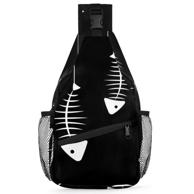 Fish Skull Sling Bag for Women Men Crossbody Sling Backpack Shoulder Bag Chest Bag Daypack for Travel Hiking Outdoor