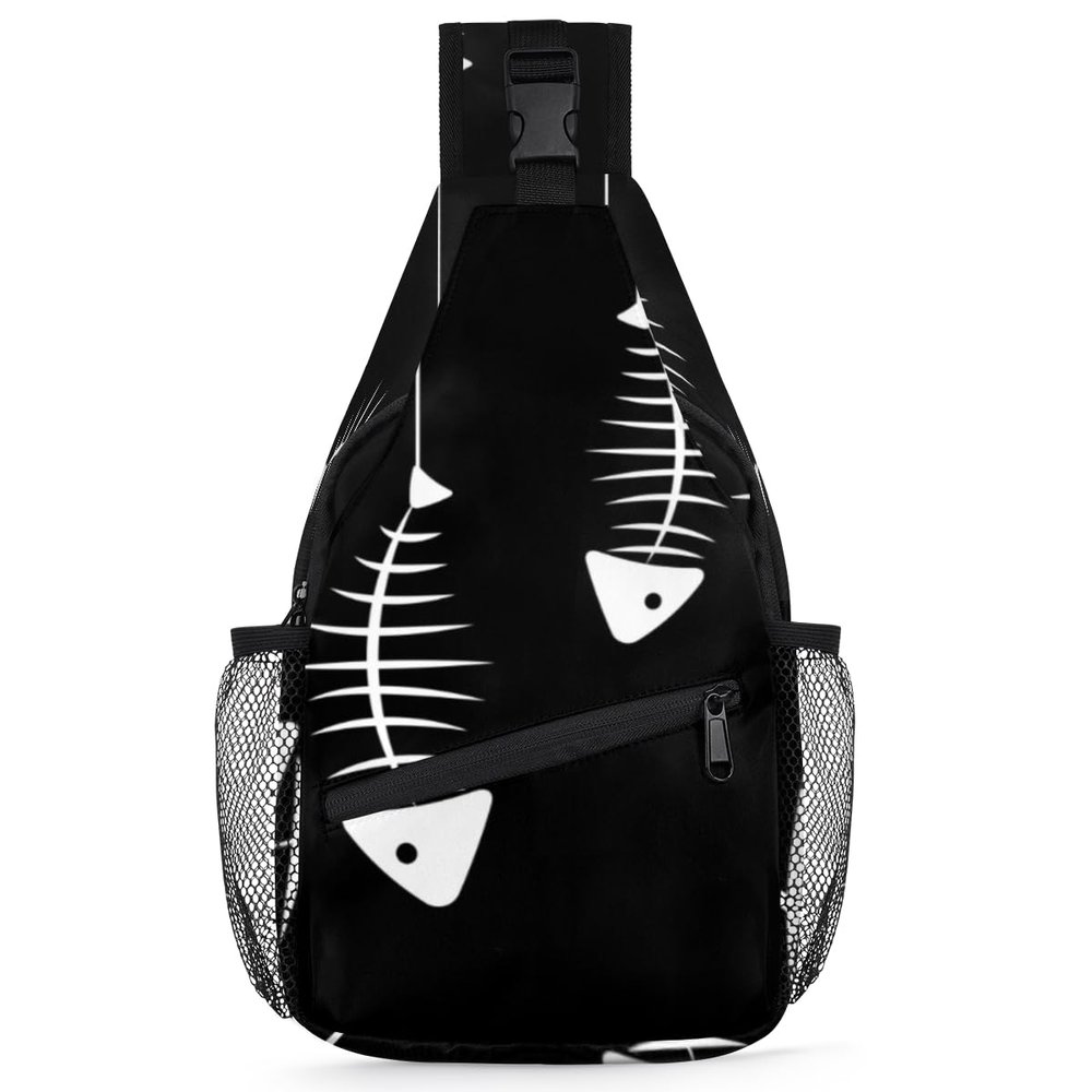 Fish Skull Sling Bag for Women Men Crossbody Sling Backpack Shoulder Bag Chest Bag Daypack for Travel Hiking Outdoor