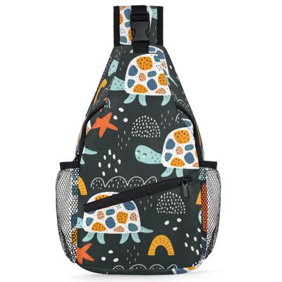 bisibuy Cartoon Turtles Decor Elements Sling Bag for Women Men Crossbody Sling Backpack Shoulder Bag Chest Bag Daypack for Travel Hiking Outdoor