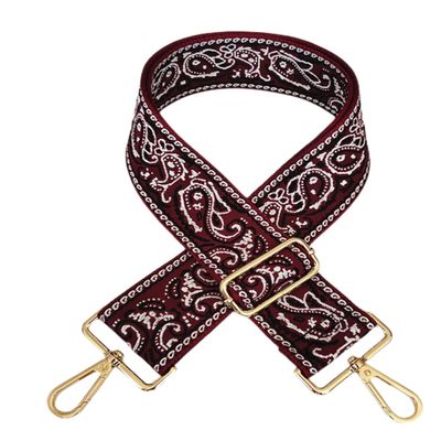 1pc Adjustable Strap Replacement 2inch Wide Paisley Jacquard Belt for Crossbody Purse Handbag Shoulder Guitar Camera Bag (Red Brown)