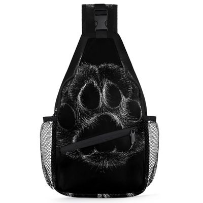 bisibuy Black Animal Paw Prints Sling Bag for Women Men Crossbody Sling Backpack Shoulder Bag Chest Bag Daypack for Travel Hiking Outdoor