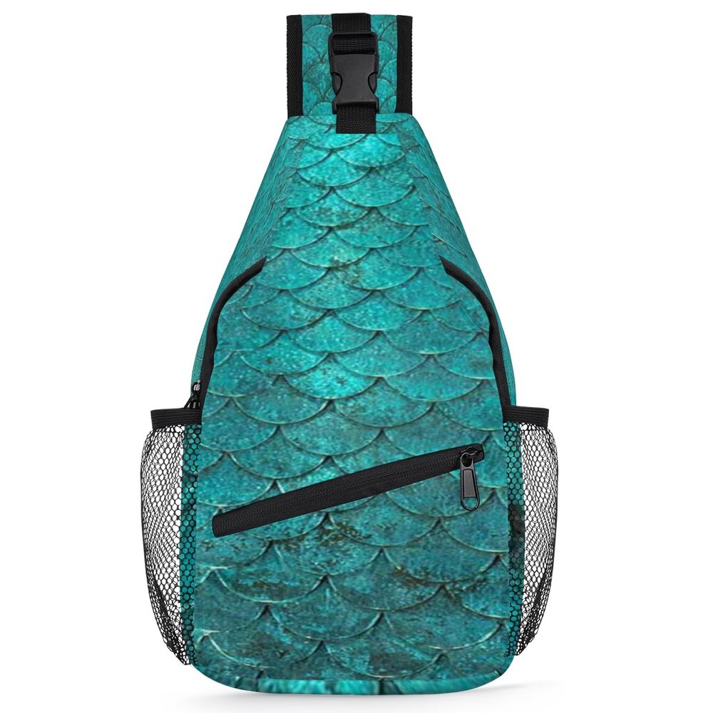 bisibuy Blue Fish Scale Dragon Pattern Sling Bag for Women Men Crossbody Sling Backpack Shoulder Bag Chest Bag Daypack for Travel Hiking Outdoor