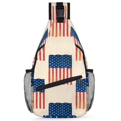 bisibuy Independence Day Usa Flags Sling Bag for Women Men Crossbody Sling Backpack Shoulder Bag Chest Bag Daypack for Travel Hiking Outdoor
