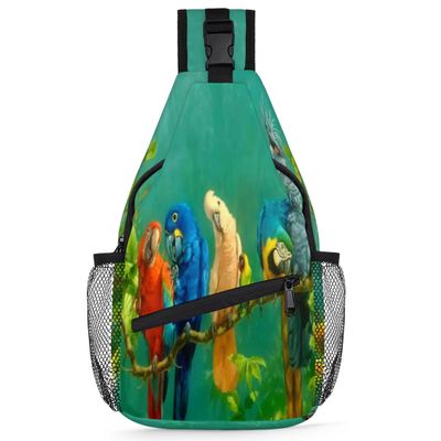 bisibuy Bird Parrots Pattern Sling Bag for Women Men Crossbody Sling Backpack Shoulder Bag Chest Bag Daypack for Travel Hiking Outdoor