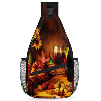 bisibuy Red Wine Bottle Ripe Grapes Fall Sling Bag for Women Men Crossbody Sling Backpack Shoulder Bag Chest Bag Daypack for Travel Hiking Outdoor
