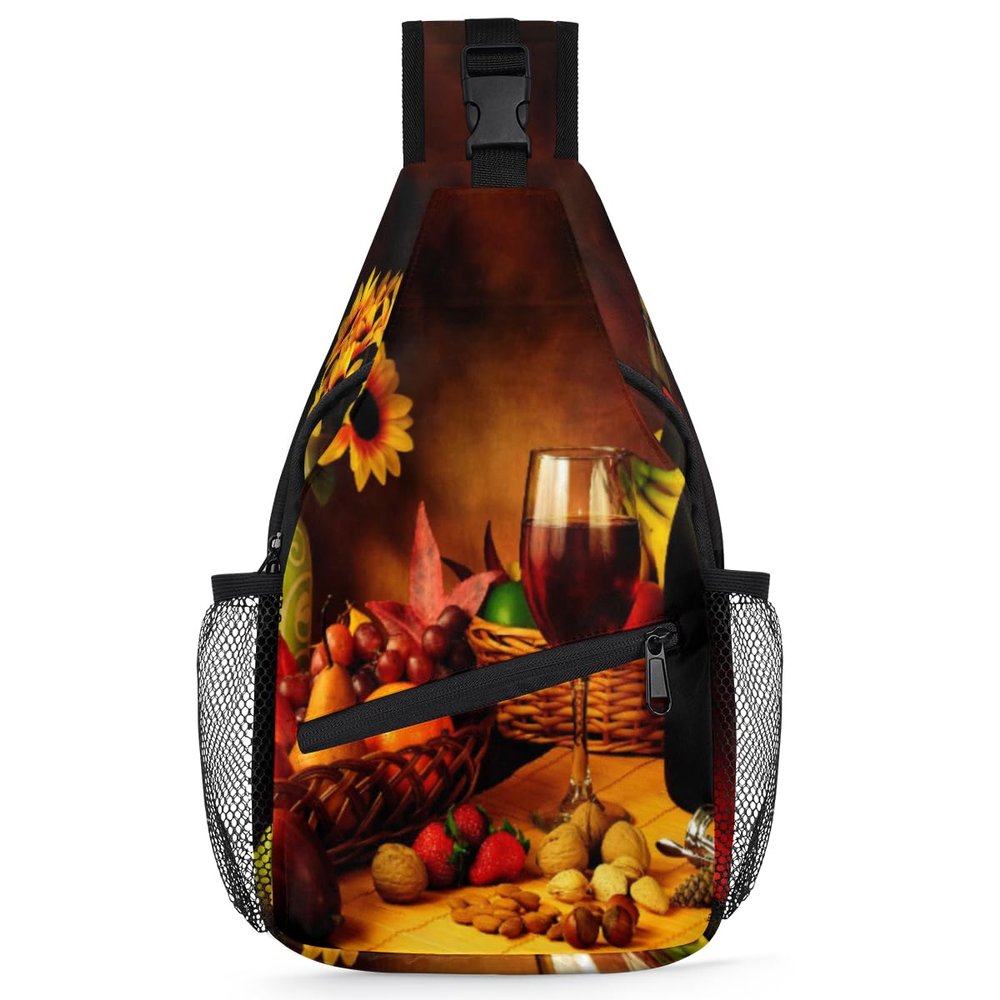 bisibuy Red Wine Bottle Ripe Grapes Fall Sling Bag for Women Men Crossbody Sling Backpack Shoulder Bag Chest Bag Daypack for Travel Hiking Outdoor