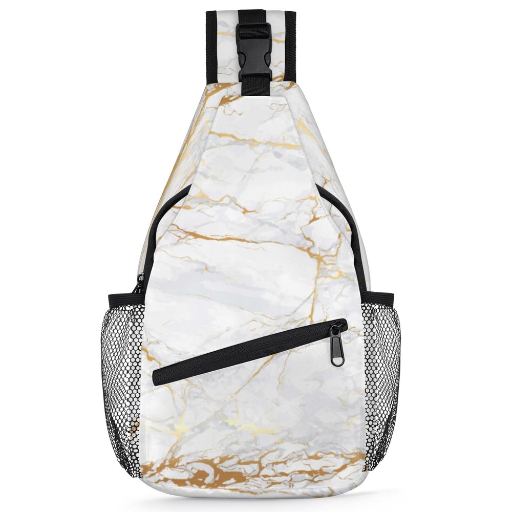 bisibuy White Marble Rose Gold Sling Bag for Women Men Crossbody Sling Backpack Shoulder Bag Chest Bag Daypack for Travel Hiking Outdoor