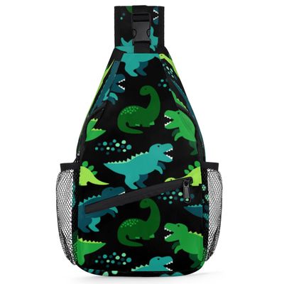 bisibuy Cute Green Dinosaur Sling Bag for Women Men Crossbody Sling Backpack Shoulder Bag Chest Bag Daypack for Travel Hiking Outdoor