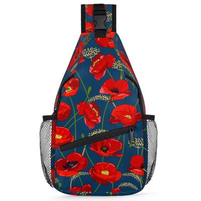 bisibuy Red Flowers Buds Sling Bag for Women Men Crossbody Sling Backpack Shoulder Bag Chest Bag Daypack for Travel Hiking Outdoor