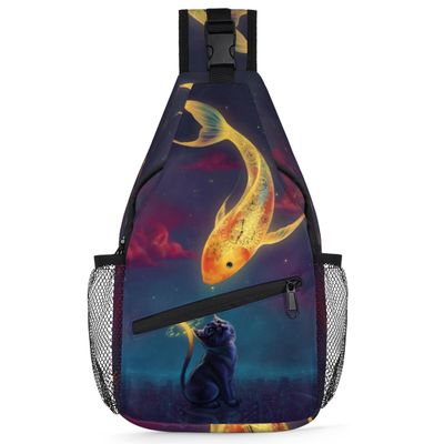 bisibuy Animals Ocean Art Cat Fish Sling Bag for Women Men Crossbody Sling Backpack Shoulder Bag Chest Bag Daypack for Travel Hiking Outdoor