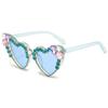 bullabulling Fashion Diamond Heart shaped Rhinestone Sunglasses Women bling party Sun Glasses Crystal Shades (blue) view 1