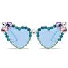 bullabulling Fashion Diamond Heart shaped Rhinestone Sunglasses Women bling party Sun Glasses Crystal Shades (blue) view 2