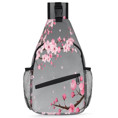 bisibuy Flower Branch Cherry Blossom Sling Bag for Women Men Crossbody Sling Backpack Shoulder Bag Chest Bag Daypack for Travel Hiking Outdoor