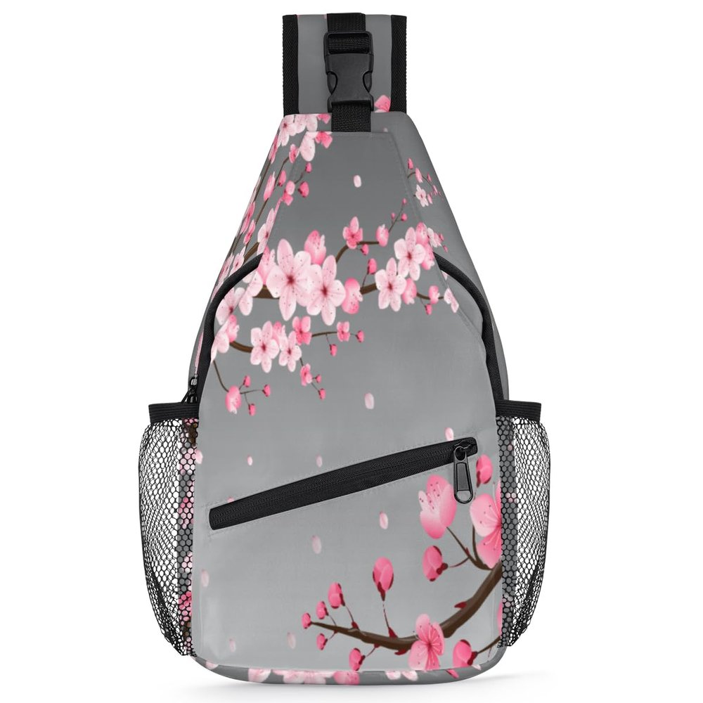 bisibuy Flower Branch Cherry Blossom Sling Bag for Women Men Crossbody Sling Backpack Shoulder Bag Chest Bag Daypack for Travel Hiking Outdoor