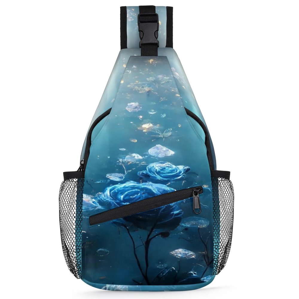 bisibuy Blue Flower Sling Bag for Women Men Crossbody Sling Backpack Shoulder Bag Chest Bag Daypack for Travel Hiking Outdoor