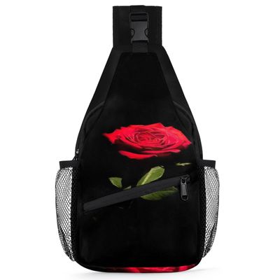 bisibuy Darkness Red Rose Flower Sling Bag for Women Men Crossbody Sling Backpack Shoulder Bag Chest Bag Daypack for Travel Hiking Outdoor