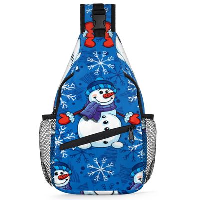 bisibuy Cute Snowman Christmas Winter Snowflakes Sling Bag for Women Men Crossbody Sling Backpack Shoulder Bag Chest Bag Daypack for Travel Hiking Outdoor
