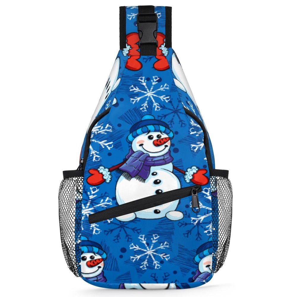 bisibuy Cute Snowman Christmas Winter Snowflakes Sling Bag for Women Men Crossbody Sling Backpack Shoulder Bag Chest Bag Daypack for Travel Hiking Outdoor
