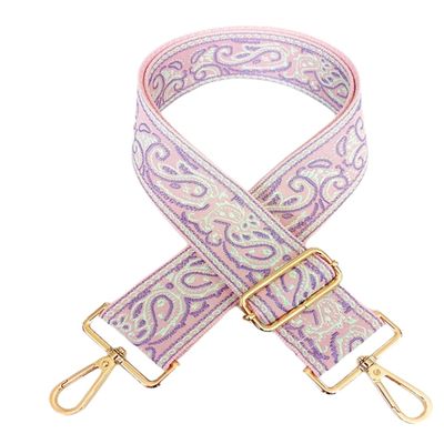 1pc Adjustable Strap Replacement 2inch Wide Paisley Jacquard Belt for Crossbody Purse Handbag Shoulder Guitar Camera Bag (Lilac+Pink)