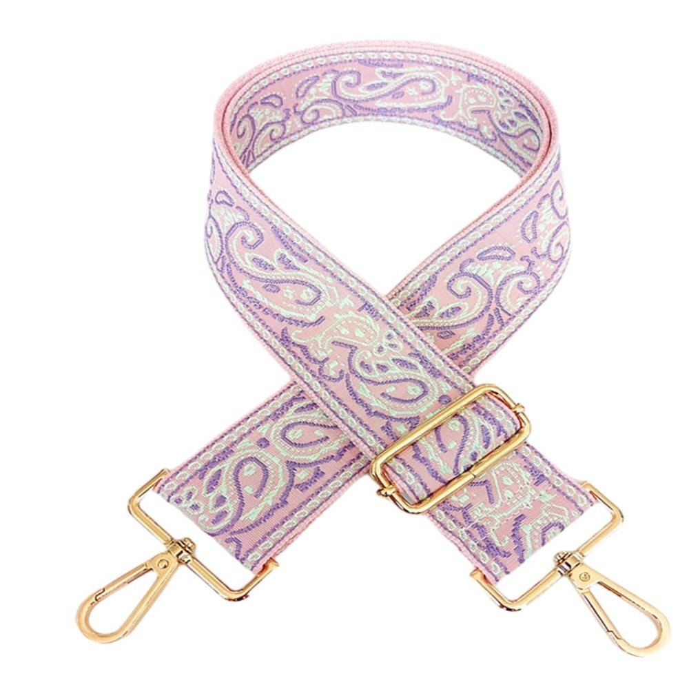 1pc Adjustable Strap Replacement 2inch Wide Paisley Jacquard Belt for Crossbody Purse Handbag Shoulder Guitar Camera Bag (Lilac+Pink)