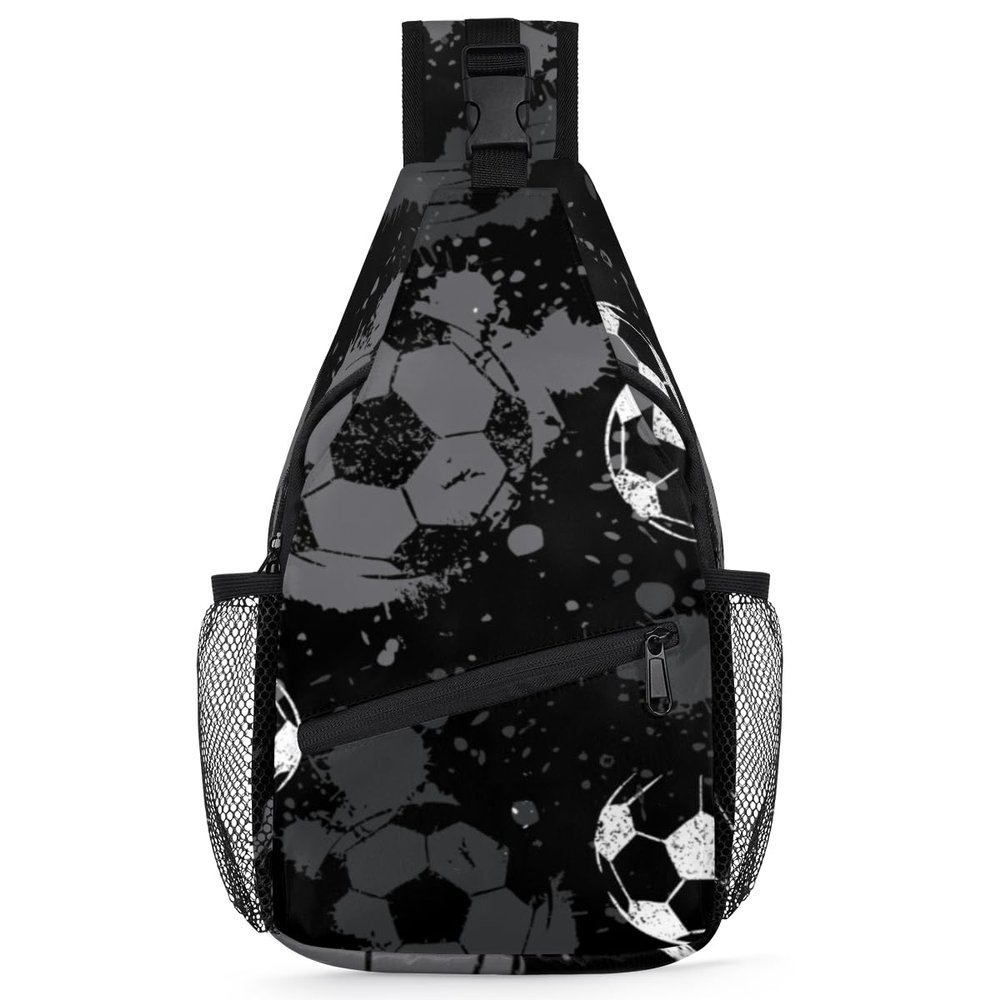 bisibuy Black And White Football Sling Bag for Women Men Crossbody Sling Backpack Shoulder Bag Chest Bag Daypack for Travel Hiking Outdoor